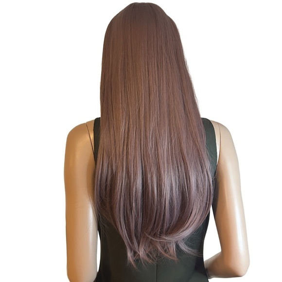 Long 22" Synthetic Wig Princess Cut w/ Bangs Dusty Pink Natural Everyday NIP - Picture 6 of 11